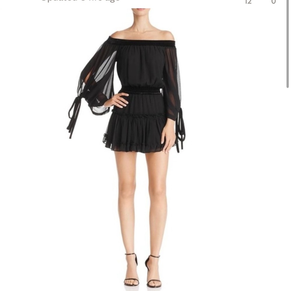 MISA Monique Off the Shoulder Dress Womens Small Black Split Sleeve Velvet Mini